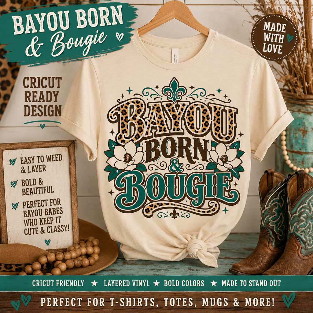 Leopard Print Cajun Graphic Tee, Bayou Born & Bougie Southern Shirt