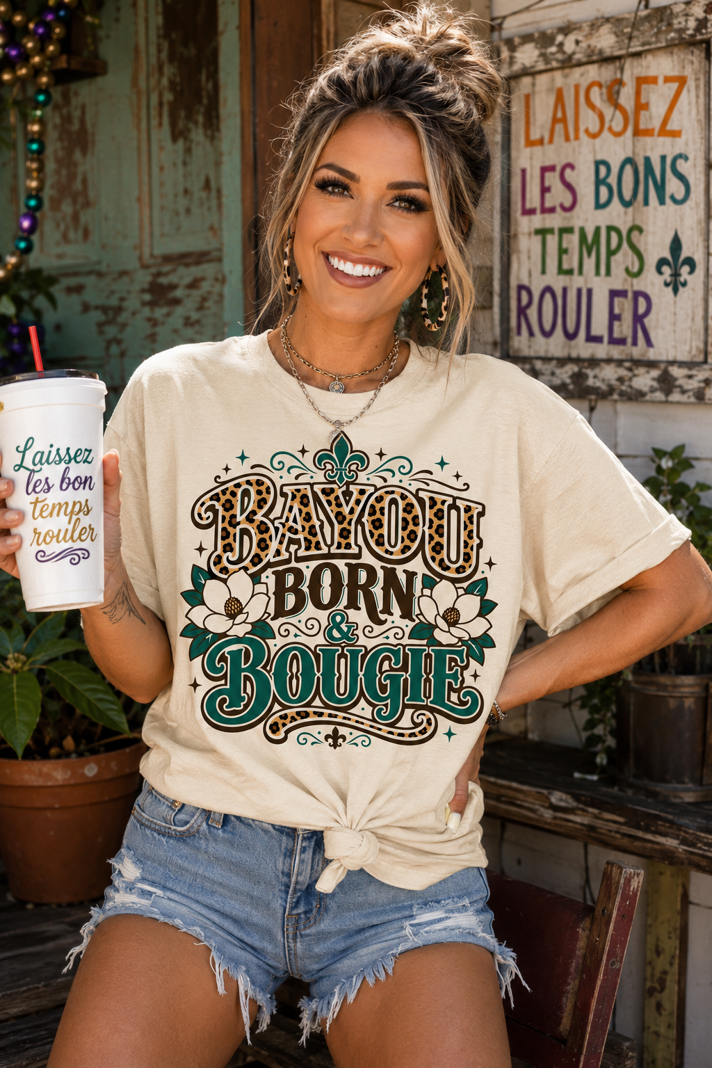 Leopard Print Cajun Graphic Tee, Bayou Born & Bougie Southern Shirt