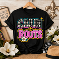 Cajun Roots Shirt, Buffalo Check Fleur de Lis Tee, Southern Magnolia Graphic T-Shirt