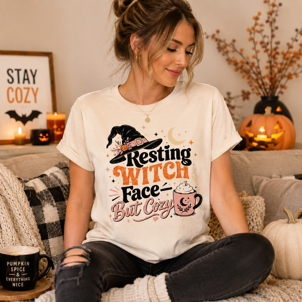 Resting Witch Face But Cozy Halloween Shirt, Spooky Season Graphic Tee