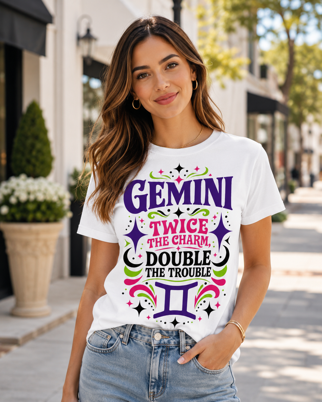 Gemini Zodiac Shirt, Twice the Charm Double the Trouble Tee, Sassy Astrology Gift, Gemini Birthday Shirt for Women