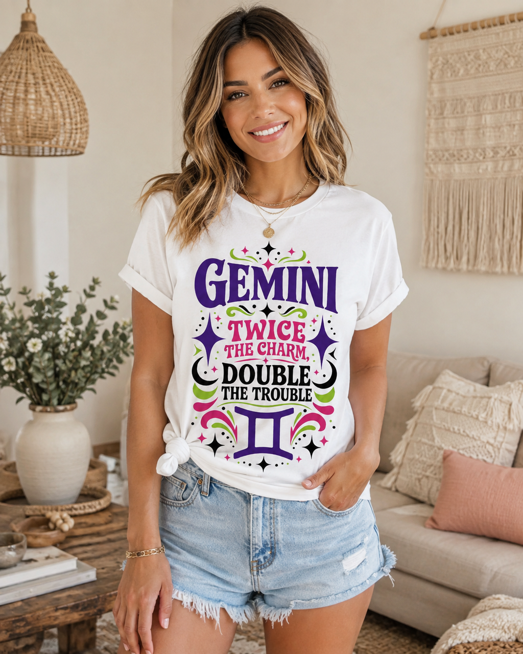 Gemini Zodiac Shirt, Twice the Charm Double the Trouble Tee, Sassy Astrology Gift, Gemini Birthday Shirt for Women