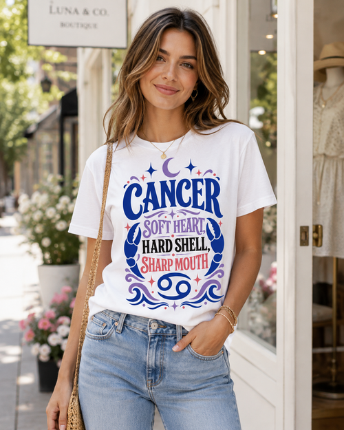 Cancer Zodiac Shirt, Soft Heart Hard Shell Sharp Mouth Tee,  Astrology T-Shirt, Sassy Birthday Tee