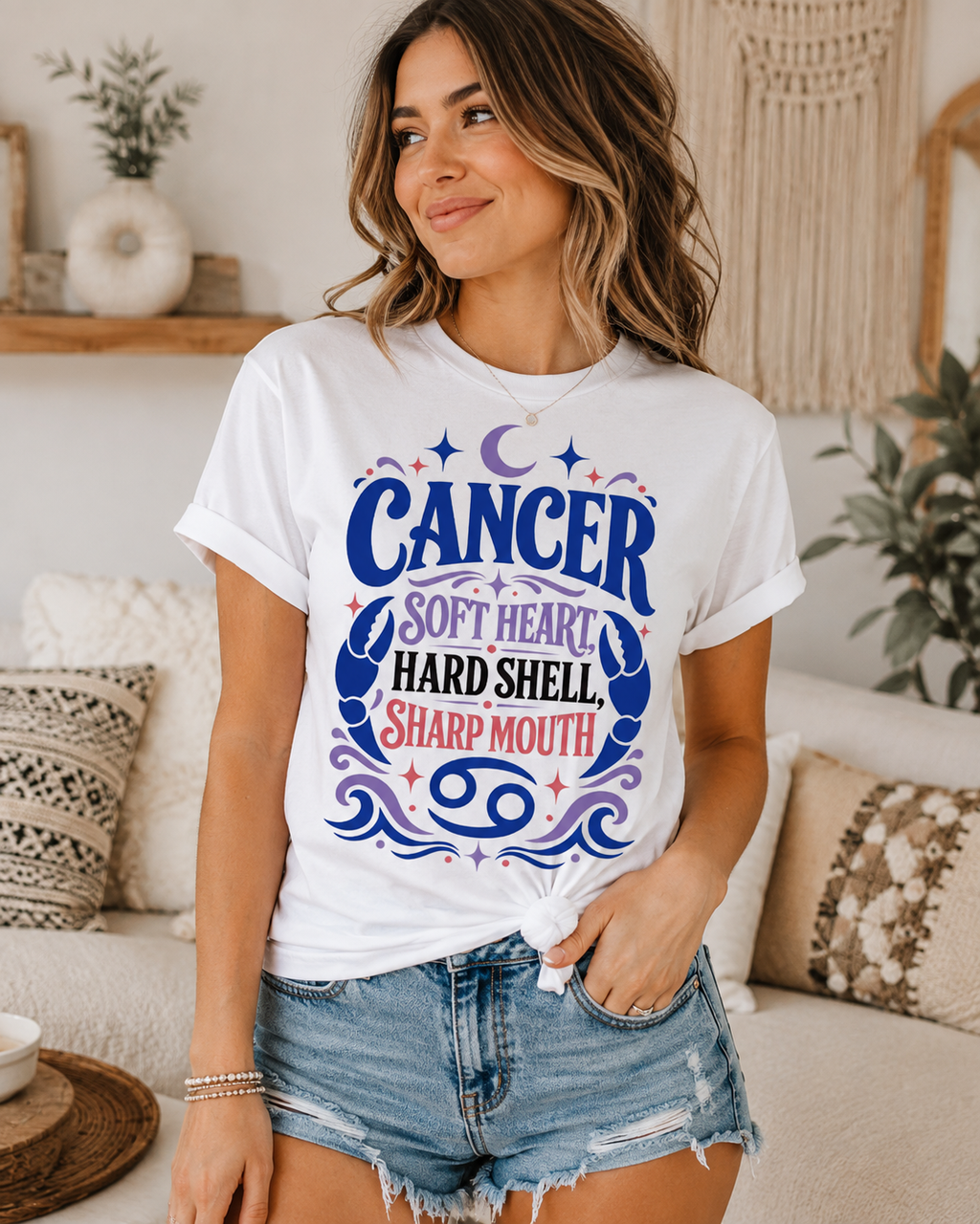 Cancer Zodiac Shirt, Soft Heart Hard Shell Sharp Mouth Tee,  Astrology T-Shirt, Sassy Birthday Tee
