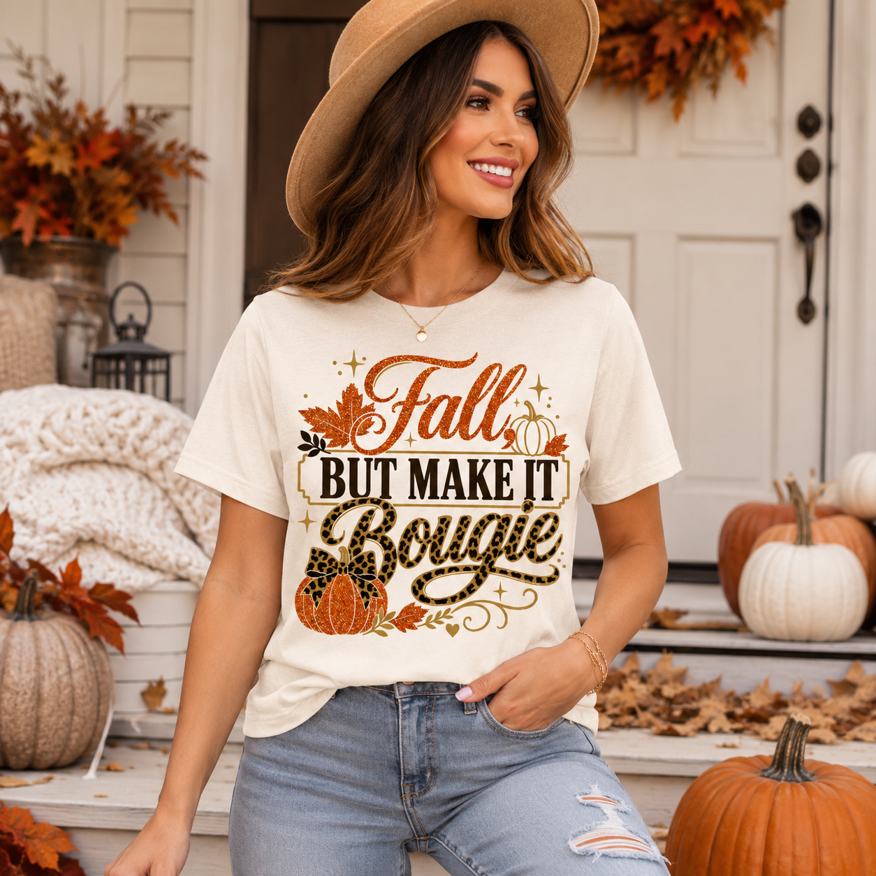 Leopard Pumpkin Fall Shirt, Bougie Autumn Heat Transfer Tee