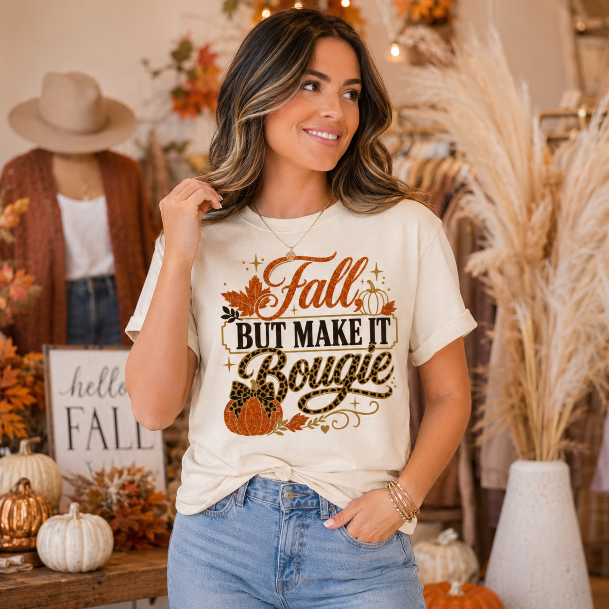 Leopard Pumpkin Fall Shirt, Bougie Autumn Heat Transfer Tee