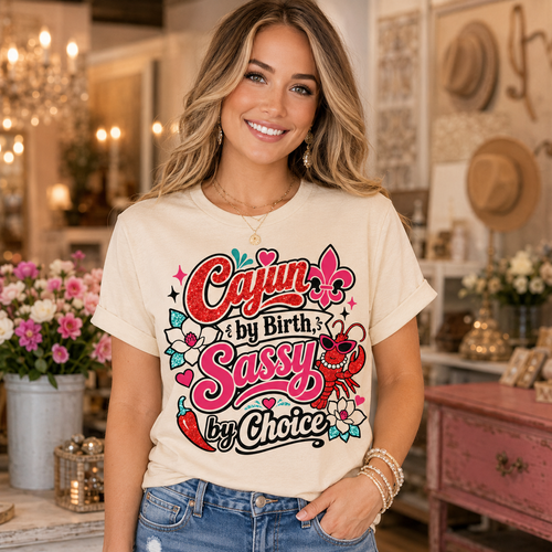 Cajun Sass Tee, Bold Southern Graphic T-Shirt with Fleur de Lis