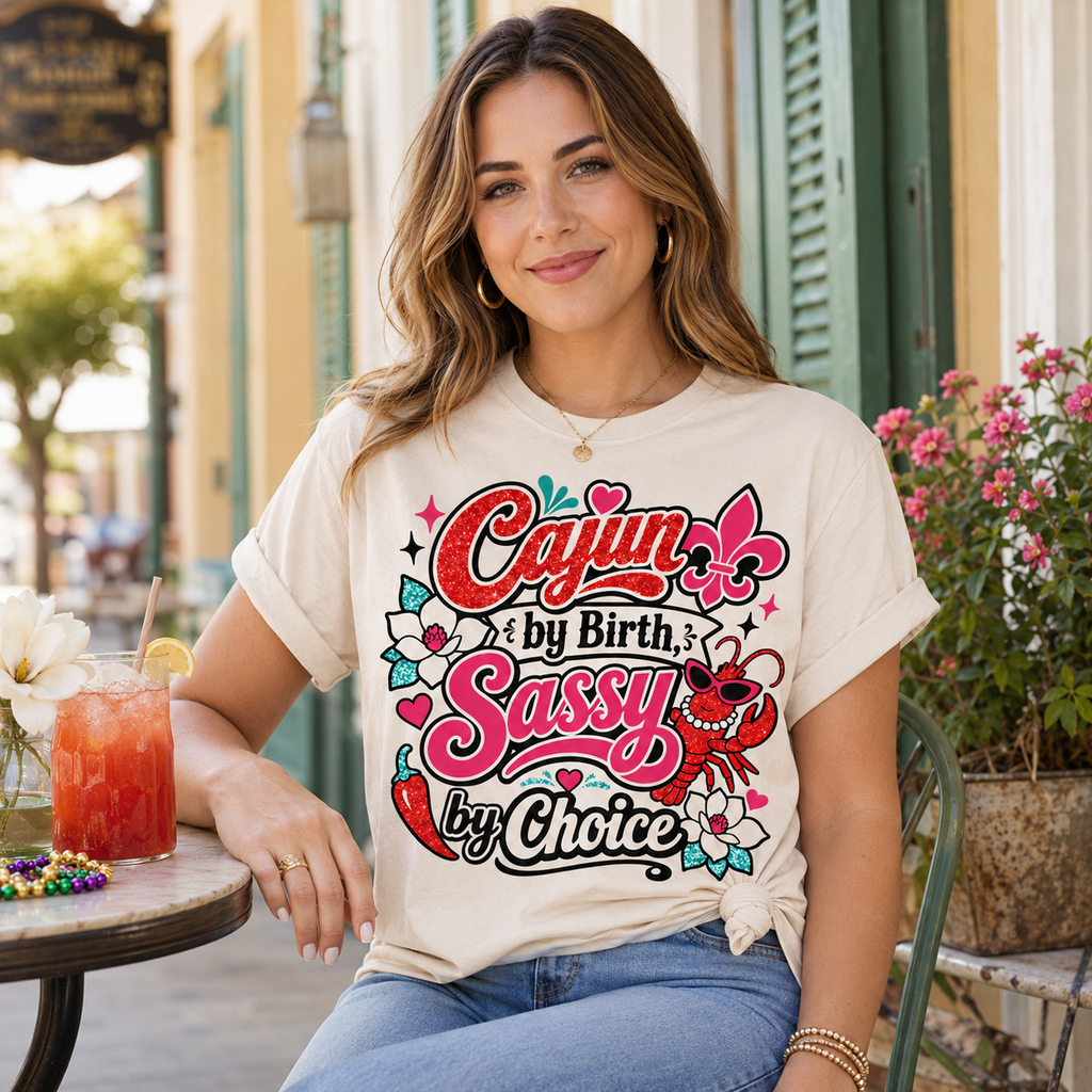 Cajun Sass Tee, Bold Southern Graphic T-Shirt with Fleur de Lis