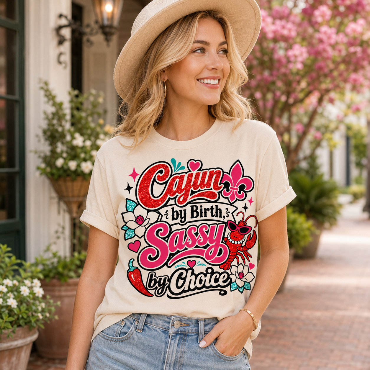 Cajun Sass Tee, Bold Southern Graphic T-Shirt with Fleur de Lis