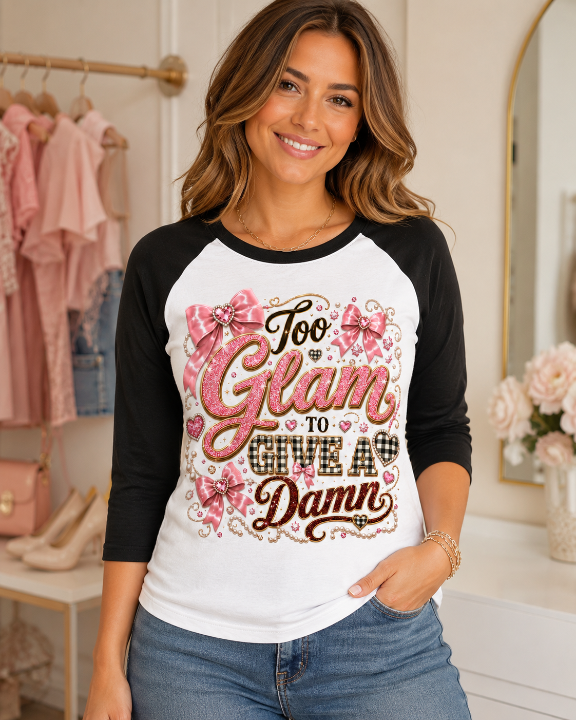 Too Glam to Give a Damn Raglan Shirt