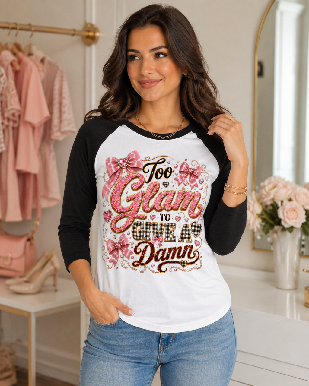 Too Glam to Give a Damn Raglan Shirt