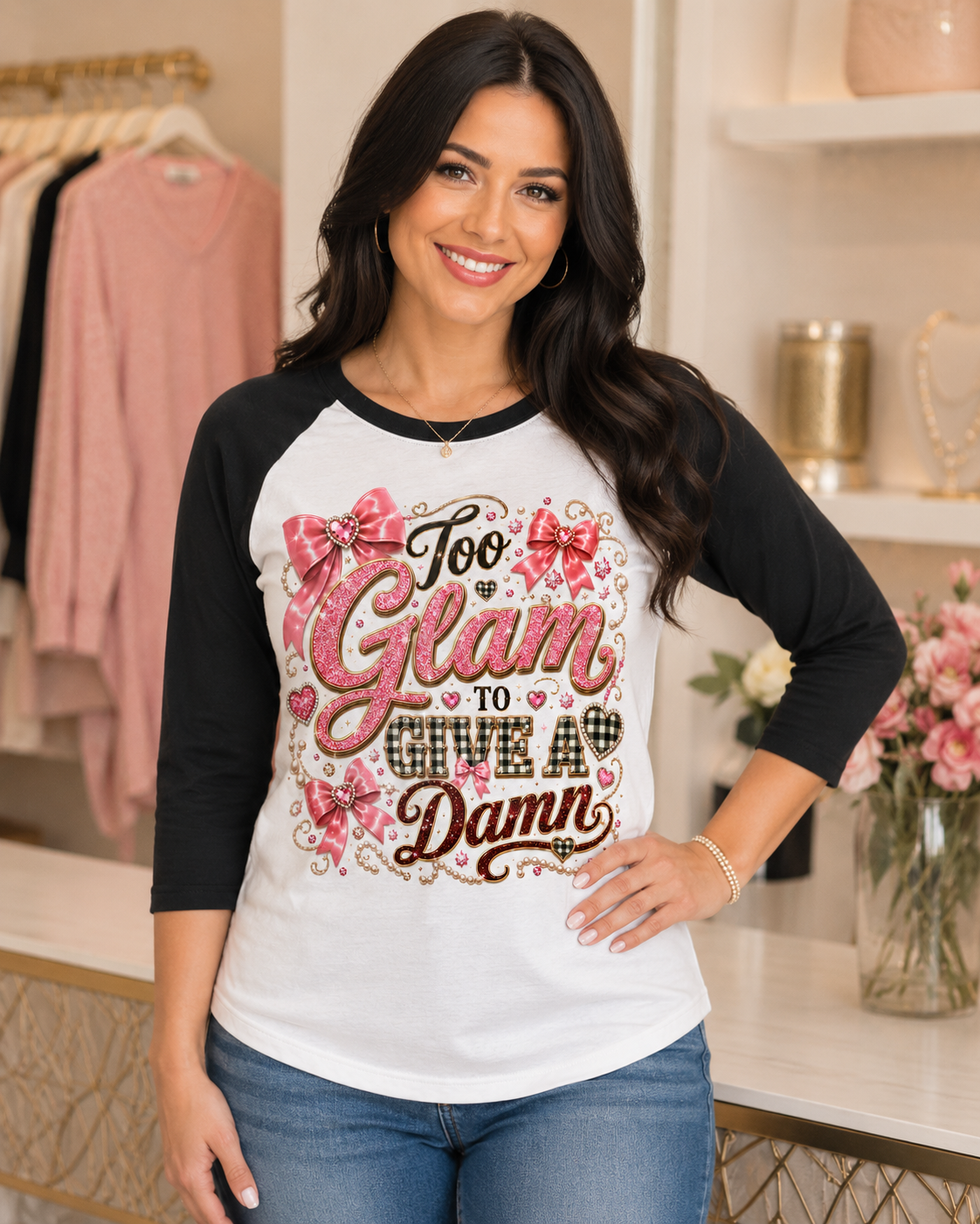 Too Glam to Give a Damn Raglan Shirt