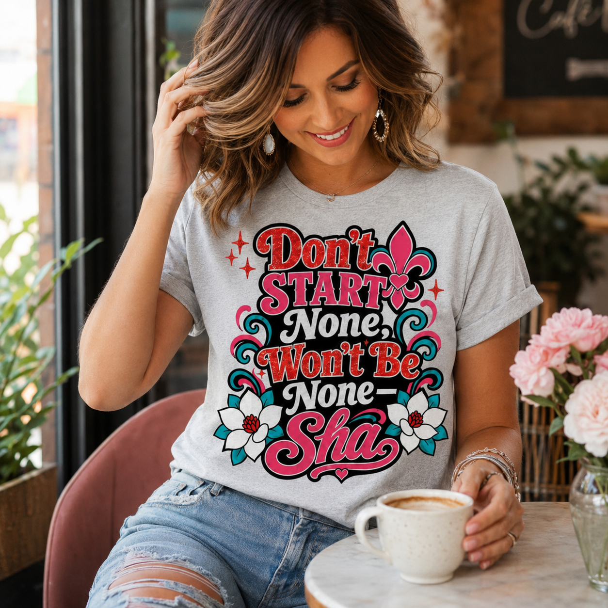 Cajun Sass Tee, Bold Southern Graphic T-Shirt with Fleur de Lis