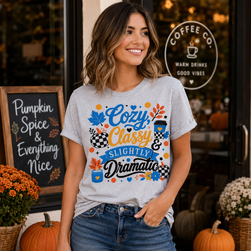 Gray Autumn Graphic Tee Checkered Pumpkin Black Glitter Vinyl