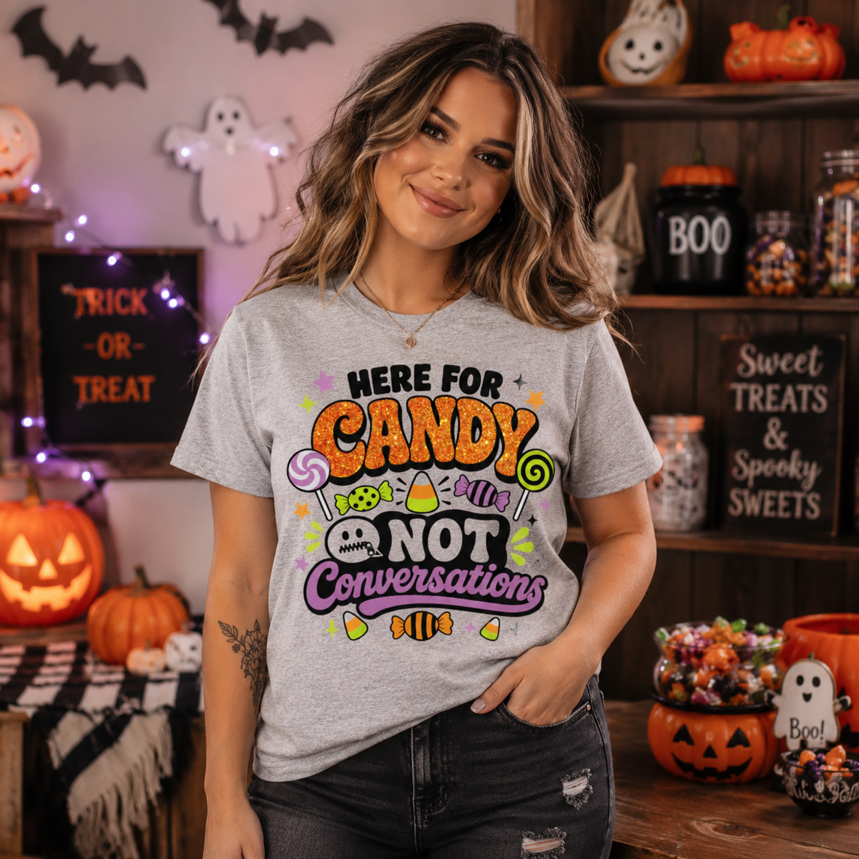 Funny Halloween Candy Shirt Sarcastic Introvert Spooky Season Tee