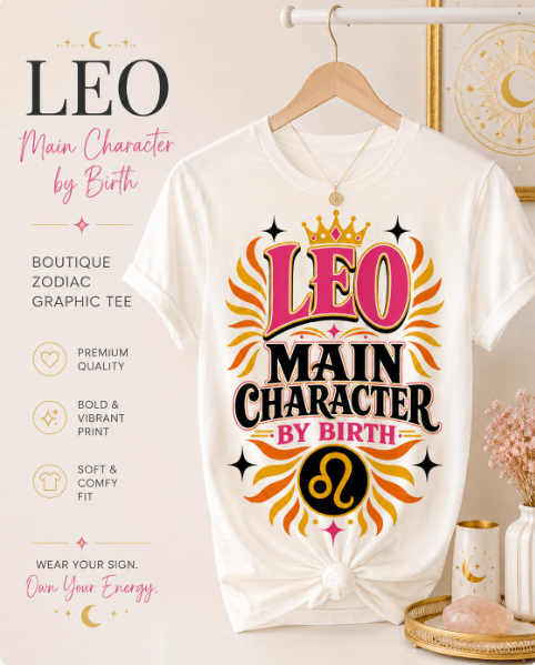 Leo Shirt, Main Character by Birth Tee, Leo Zodiac T-Shirt, Birthday Astrology Shirt, Sassy Graphic Tee for Women, Leo Gift