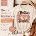 Western Bonfires Boots Graphic Tee, Autumn Cowgirl Fall Shirt