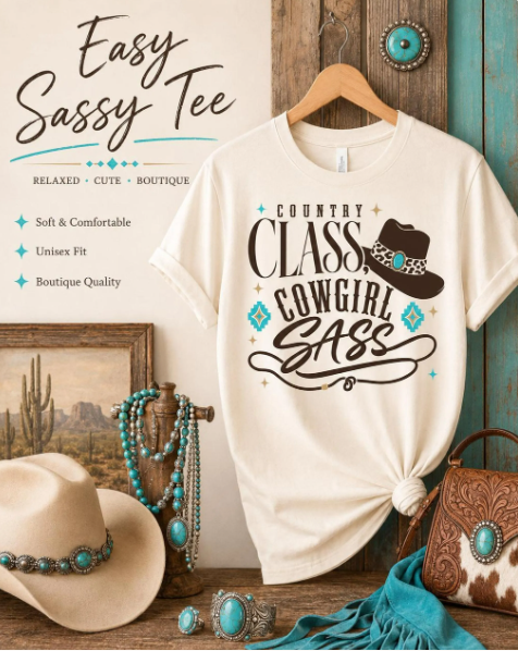 Cowgirl Sass Shirt, Country Class Tee with Leopard Print Detail