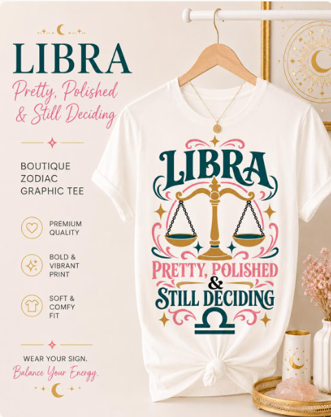 Libra Zodiac Shirt, Pretty Polished Still Deciding Tee, Libra Birthday Gift, Sassy Astrology Graphic Tee, Women’s Zodiac Shirt