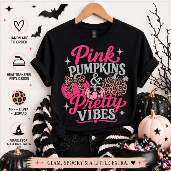 Pink Leopard Pumpkin Glitter Tee | Girly Fall Halloween Shirt for Women